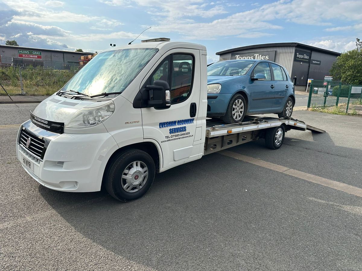 Car breakdown recovery in Evesham: car secured on our light recovery truck