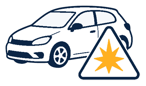 Illustration of an accident-damaged car with a warning triangle