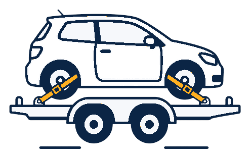 Illustration of a car strapped down for transport