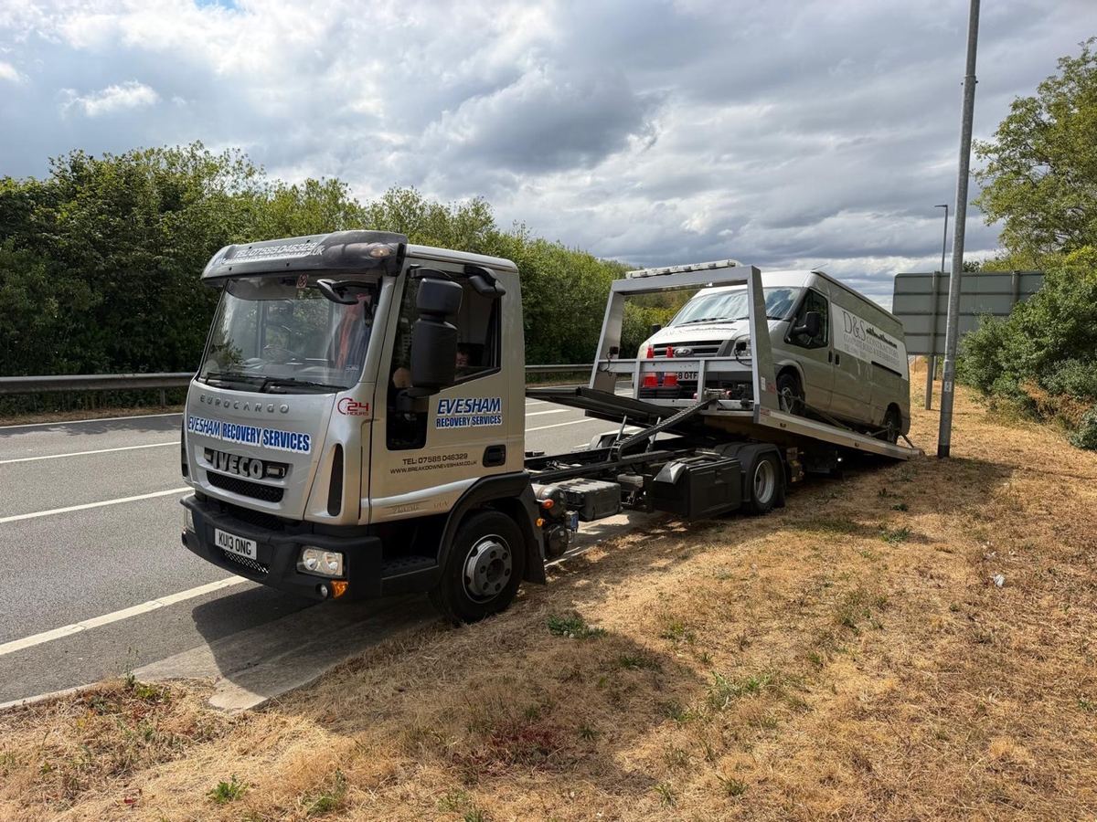 Transit van recovered from the roadside on a dual carriageway